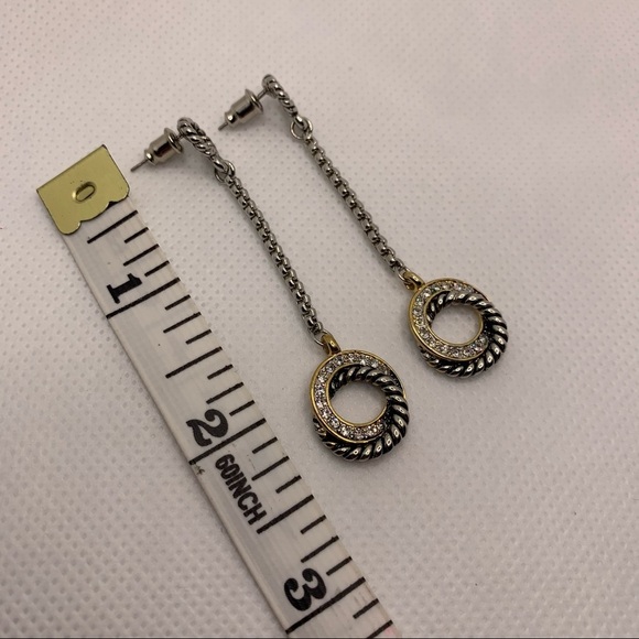 Women’s Crystal Loop Circles Gold Silver Chain Rope Drop Earrings - Picture 3 of 11